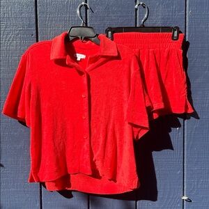 Gianni Bini Red Button-Up Shirt and Shorts Set